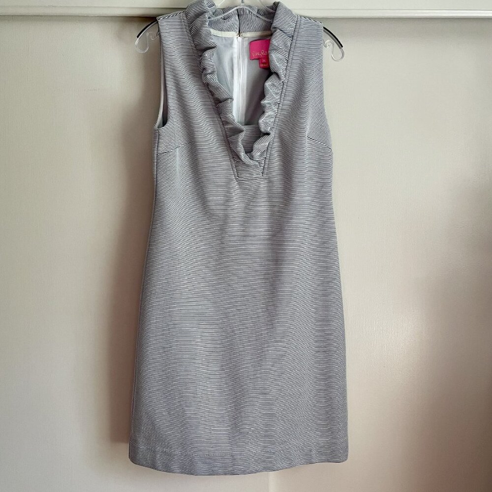 Lilly Pulitzer Tisbury Sleeveless Shift Dress Lucky Catch Stripe M True Navy - Picture 2 of 16